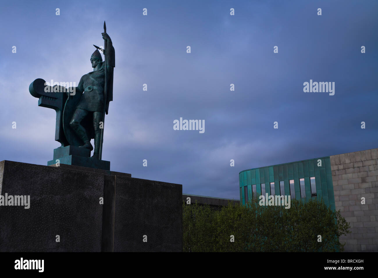 Ingolfur Arnarson Denkmal am Arnarholl. Reykjavik, Island. Stockfoto