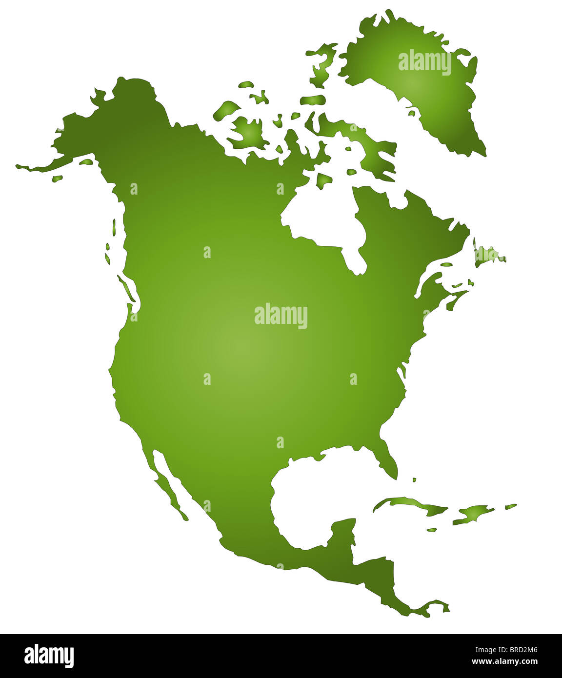 Eine stilisierte Karte von Nordamerika in Grünton. Alle isoliert auf weißem Hintergrund. Stockfoto