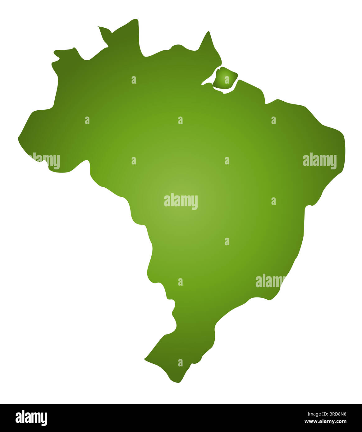 Eine stilisierte Karte von Brasilien im Grünton. Alle isoliert auf weißem Hintergrund. Stockfoto