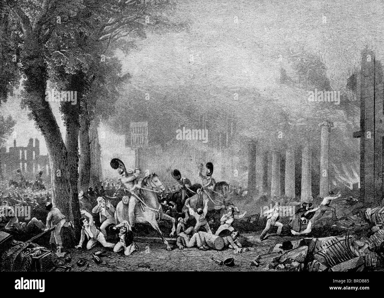 Dritte Dragoon Guards Unterdrückung einer Reform Riot in Bristol 1831 Stockfoto