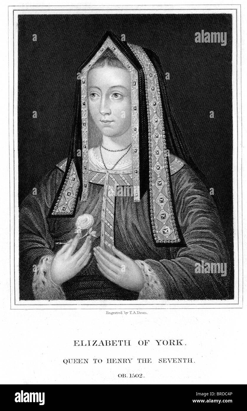 Vintage Gravur von 1835 zeigt Elizabeth of York war Queen Consort von England als Ehefrau von König Henry VII. Stockfoto