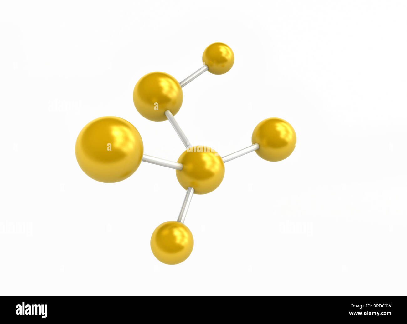 Goldene Molekül Abbildung isoliert auf weiss Stockfoto