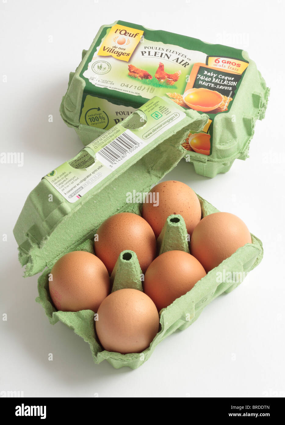 Eiern - ein halbes Dutzend gratis Bereich Eiern in eine Eggbox. Stockfoto