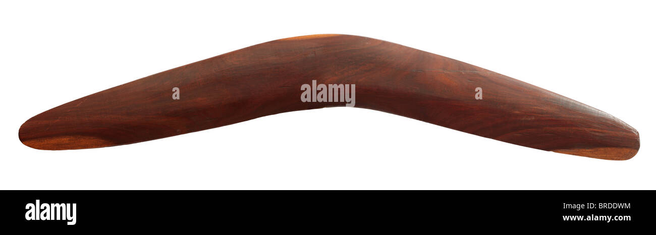 Bumerang - aus massivem Jarrah echte Aborigine-Waffe gefertigt. Stockfoto