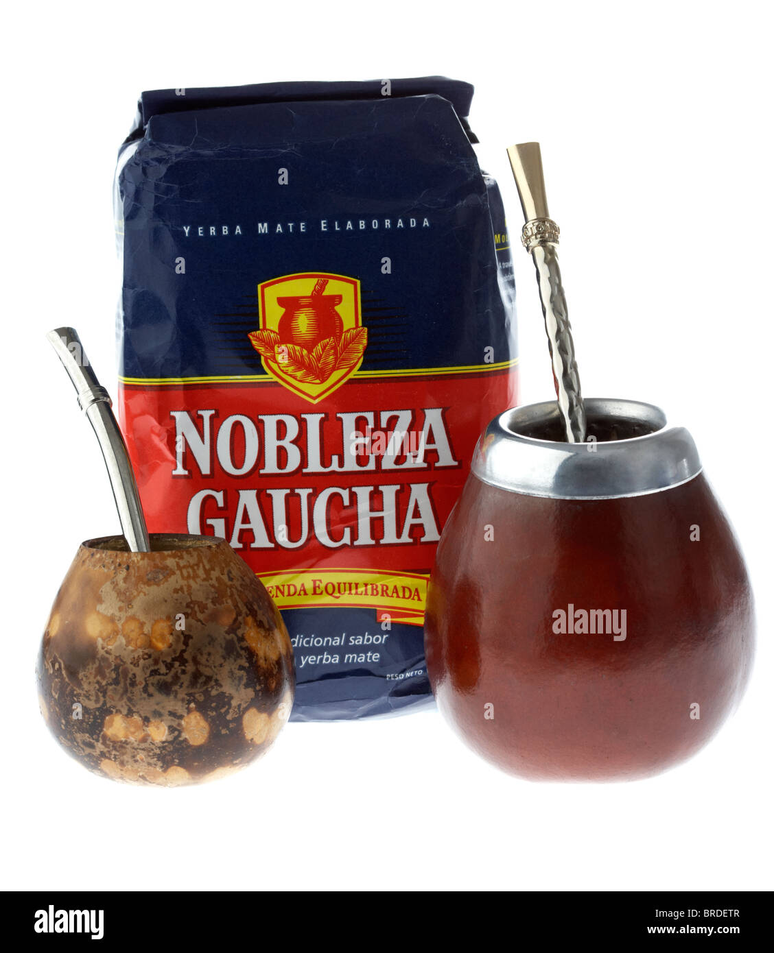 argentinische Yerba Mate mit Kalebassen bombilla Stockfoto