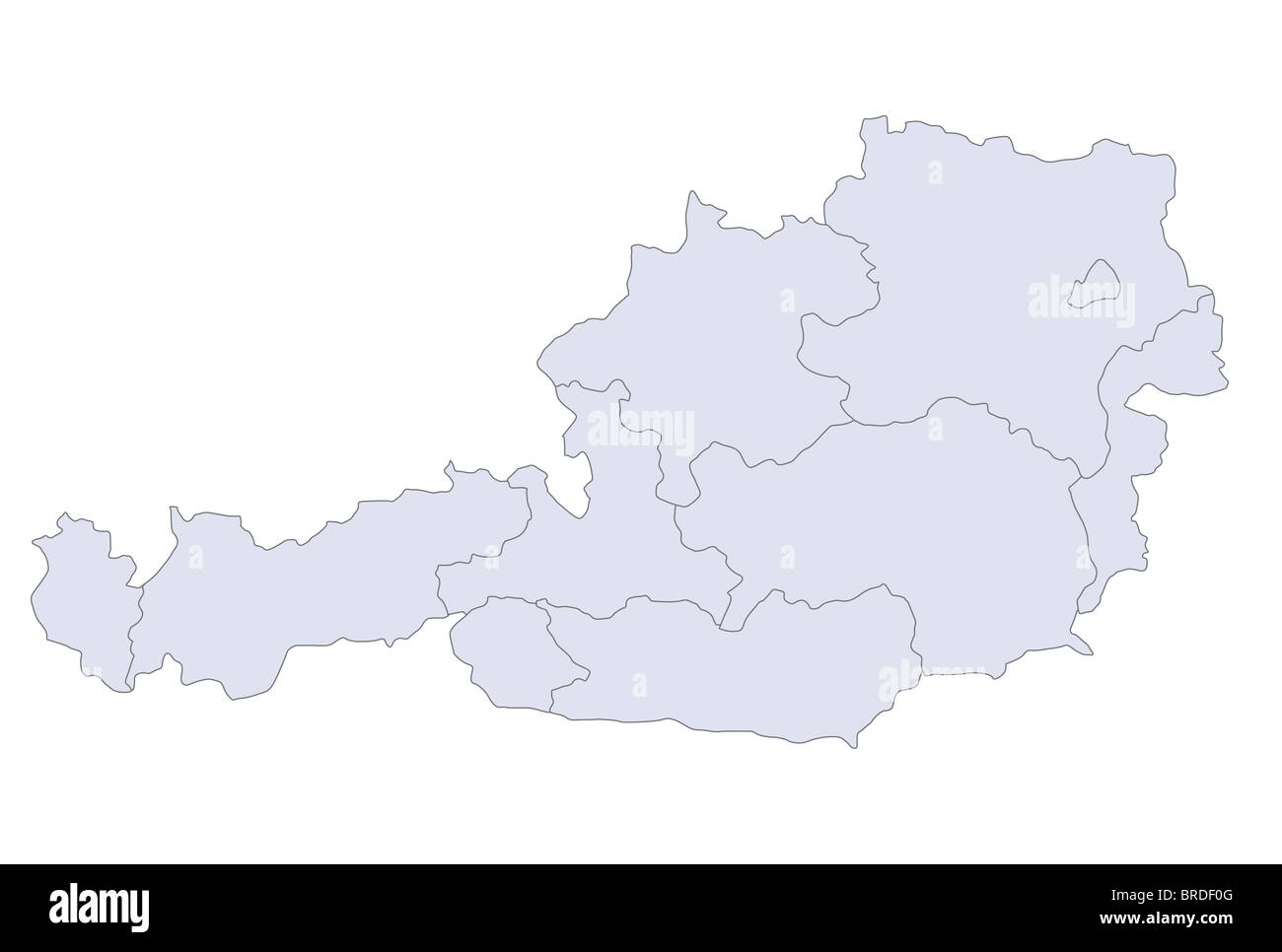 Eine stilisierte Karte von Österreich zeigt die verschiedenen Provinzen. Stockfoto