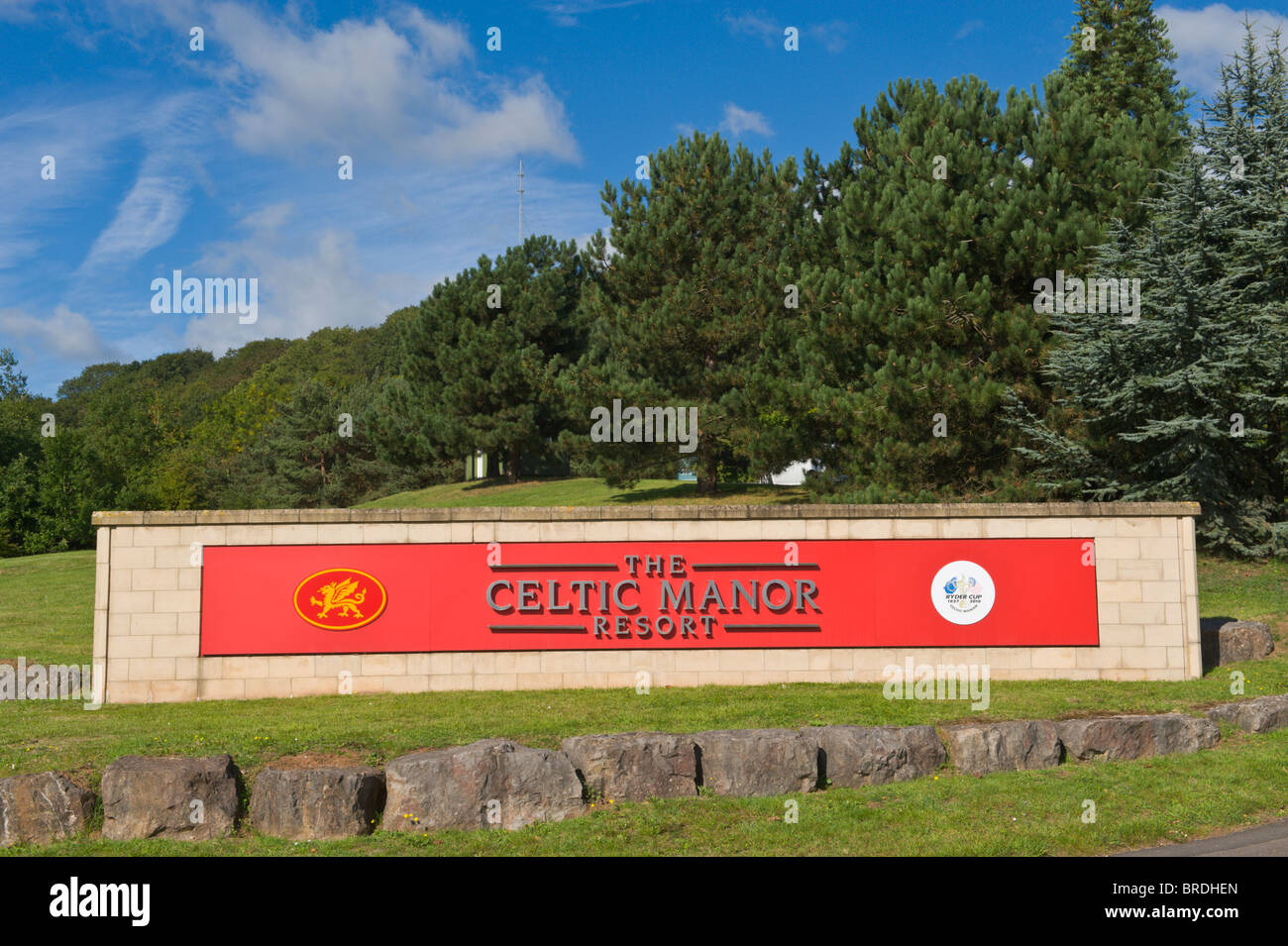 Melden Sie außen The Celtic Manor Resort dem Ryder Cup 2010 in Newport Gwent South East Wales UK stattfindet Stockfoto