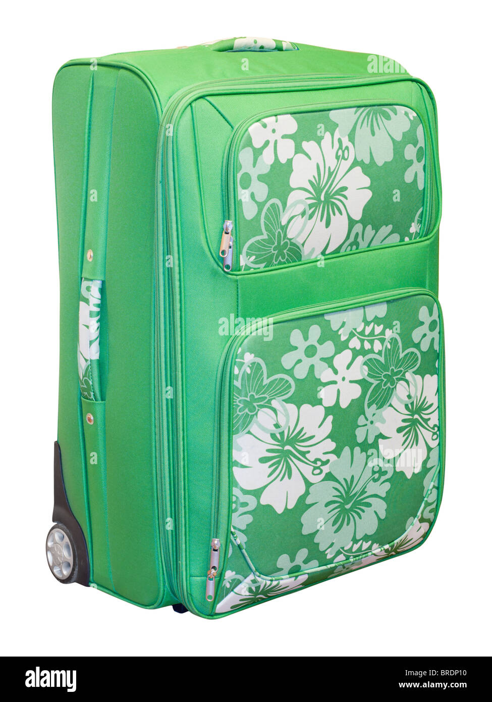 Grüne Reisen Koffer. Isoliert auf weißem Hintergrund mit Beschneidungspfad. Stockfoto
