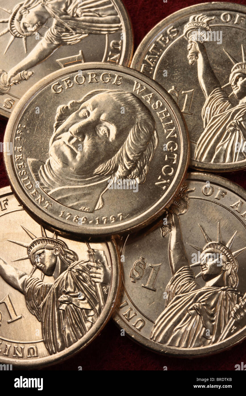 George Washington $1 Münzen - Vereinigte Staaten Währung Stockfoto