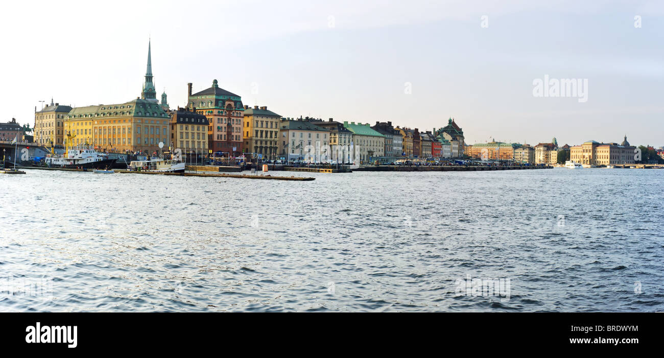 Skyline von Stockholm in den Sonnenuntergang. Schweden Stockfoto