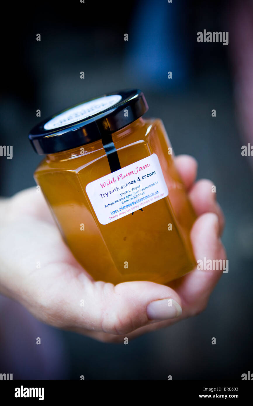 Wilde Pflaumen Marmelade verkauft, bei Borough Market Stockfoto