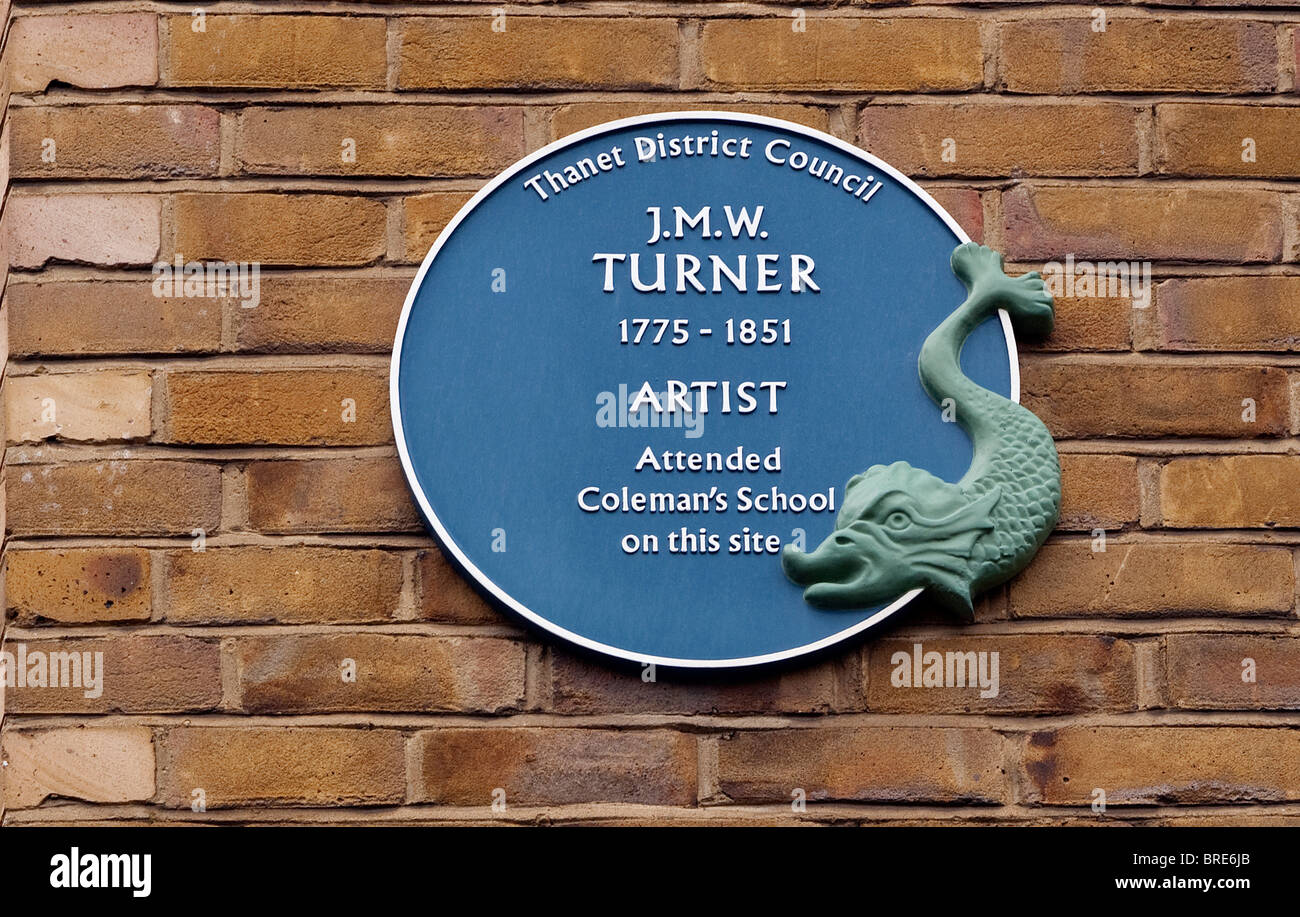 J M W Turner Künstlers blaue Pest an einem Gebäude in der Altstadt Margate Kent UK Stockfoto