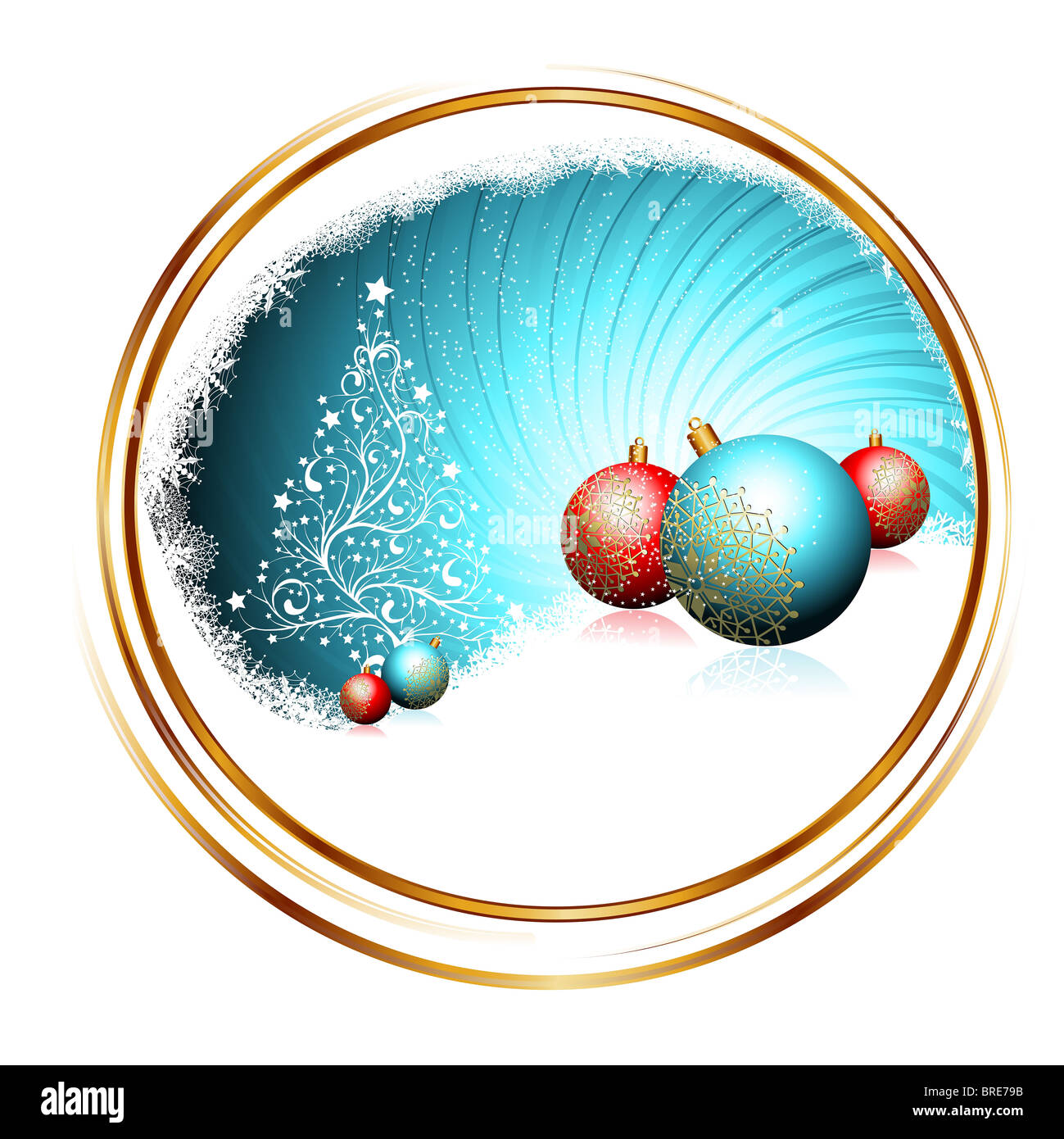 blauer Hintergrund mit Weihnachtskugeln Stockfoto