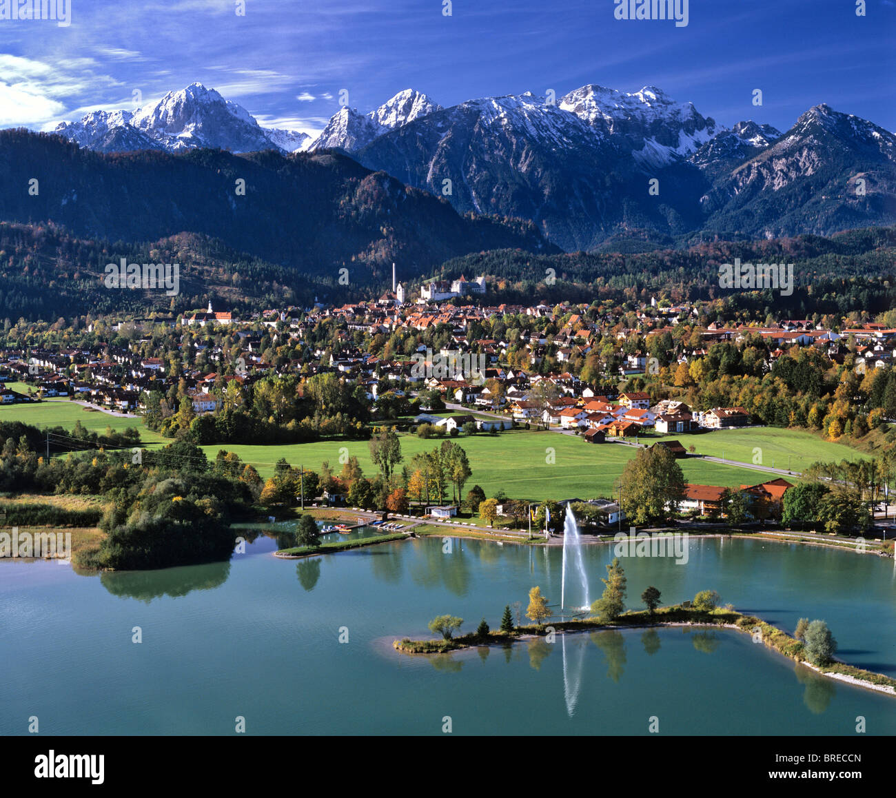 Luftbild, Füssen am Forggensee See, Thannheim Range, Allgäu, Bayern, Deutschland, Europa Stockfoto