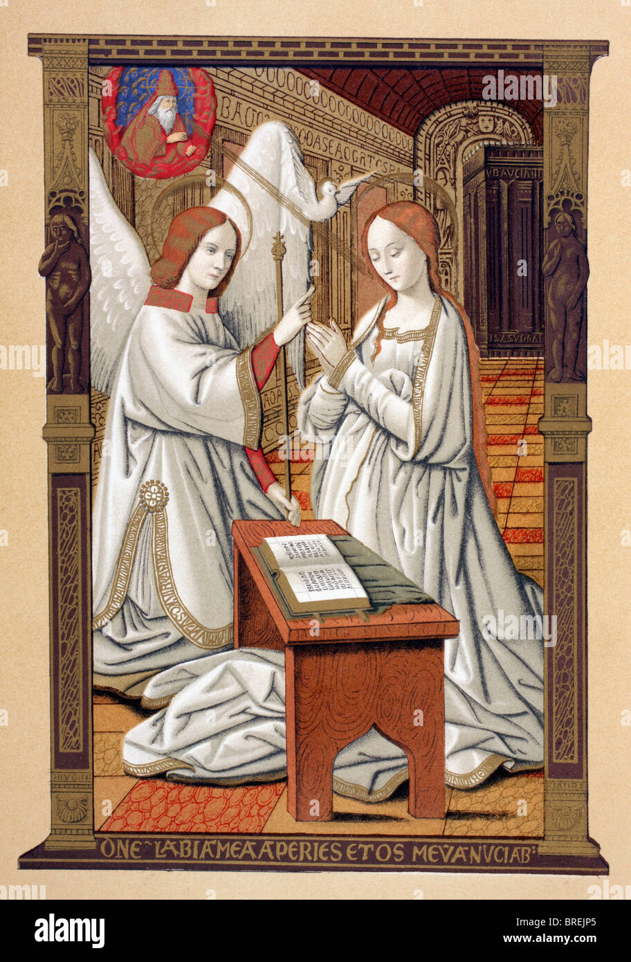 Die Verkündigung. Nach einer Miniatur aus dem 16. Jahrhundert Les Petites Heures d'Anne de Bretagne Stockfoto
