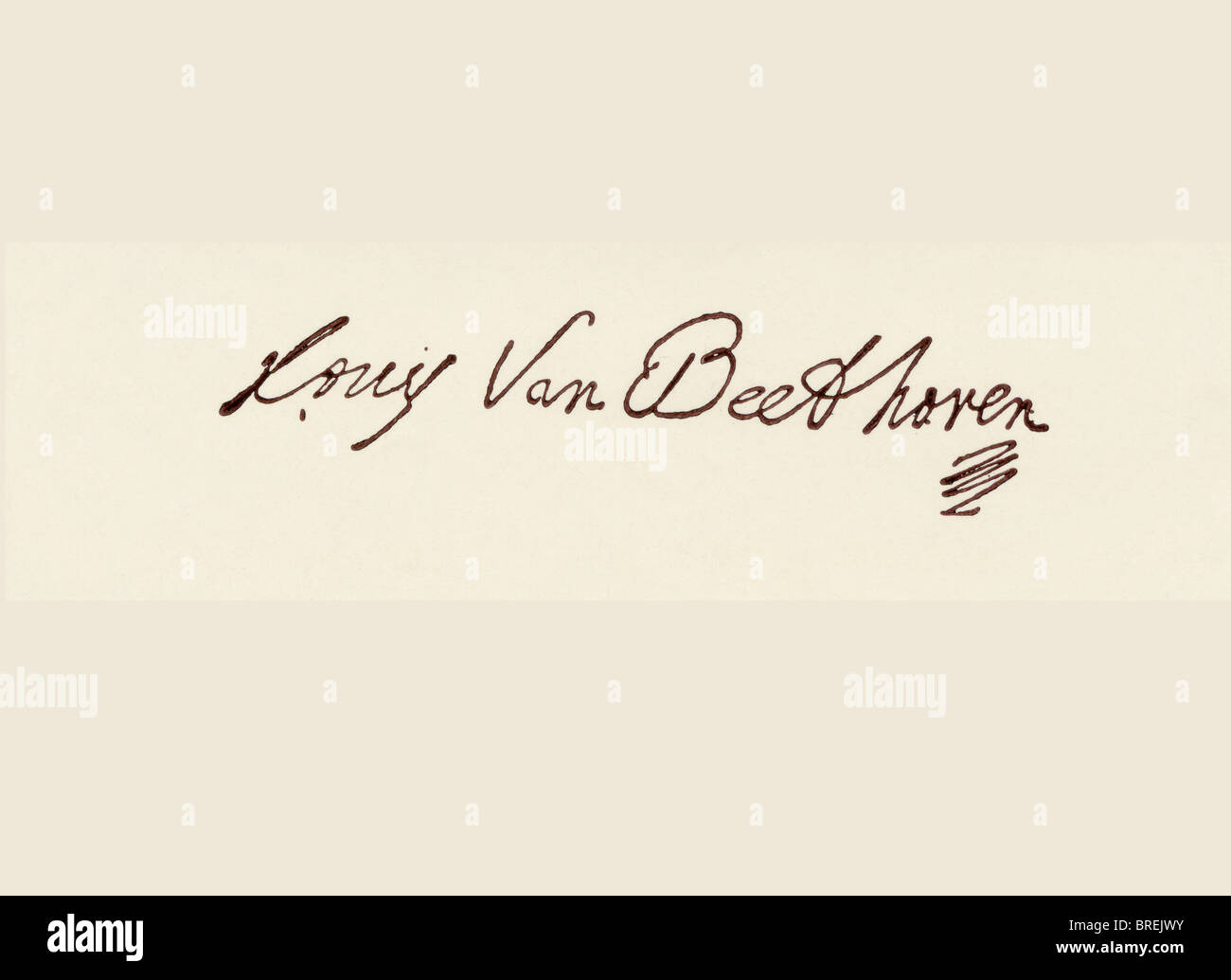 Unterschrift von Ludwig van Beethoven 1770-1827. Deutscher Komponist und Pianist. Stockfoto
