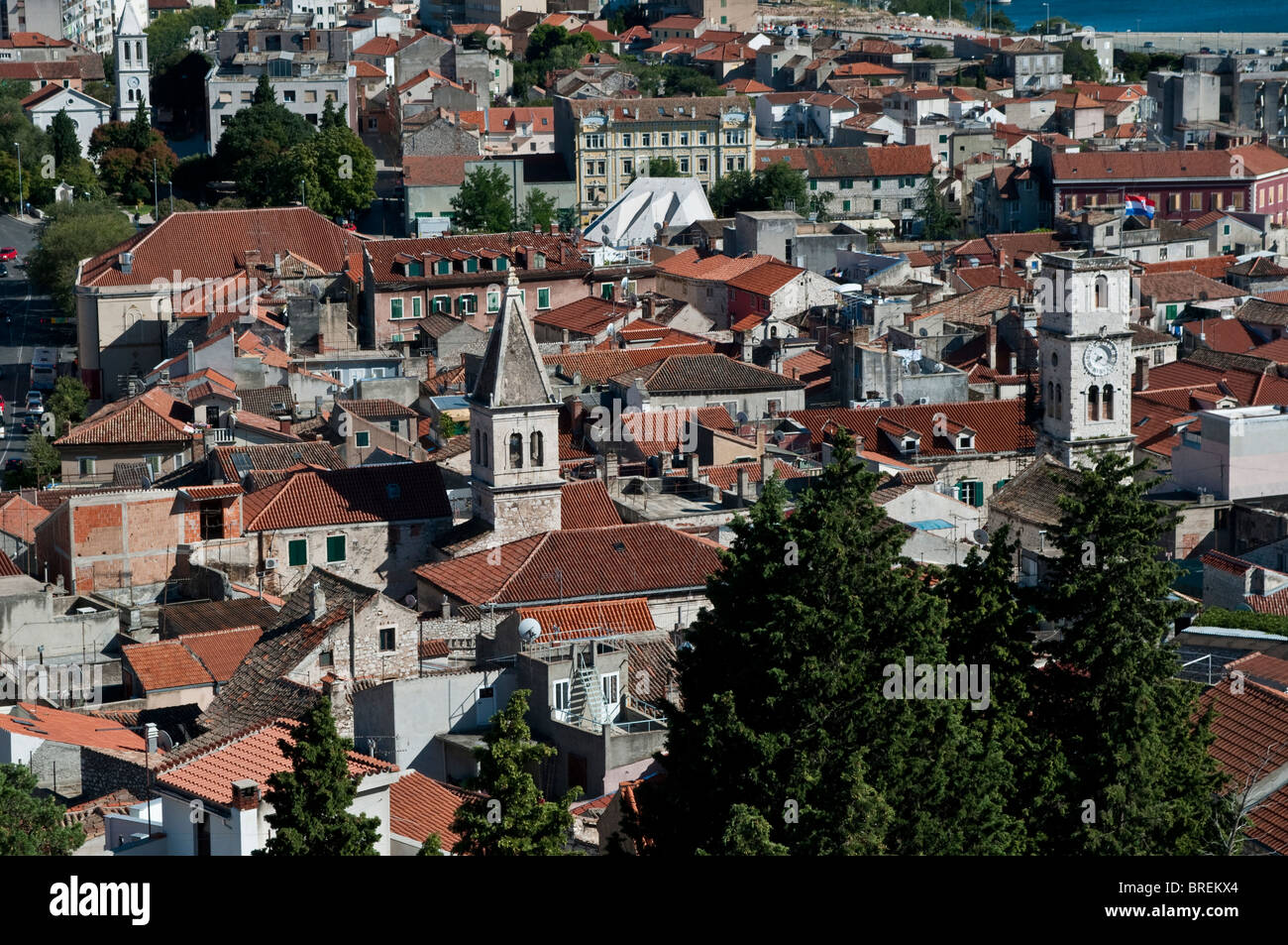 Ansicht von Sibenik aus St. Michael Festung, Dalmatien, Kroatien Stockfoto