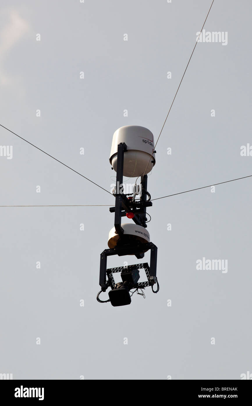 Spidercam eine fliegende broadcast Kamera-System im Einsatz während der 2010 US Open Tennis Stockfoto