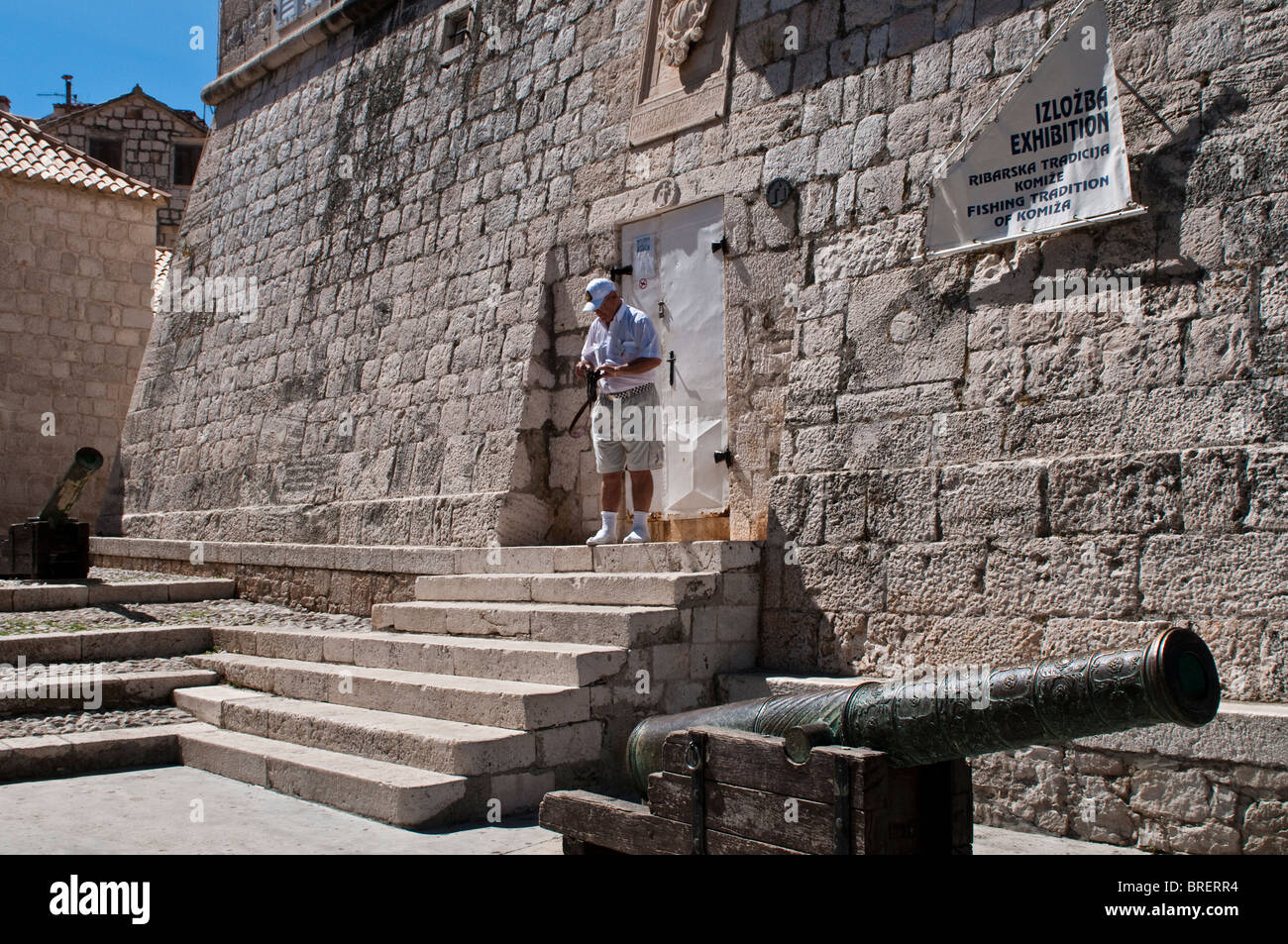 Detail des venezianischen Turms, Komiza, Insel Vis, Dalmatien, Kroatien Stockfoto