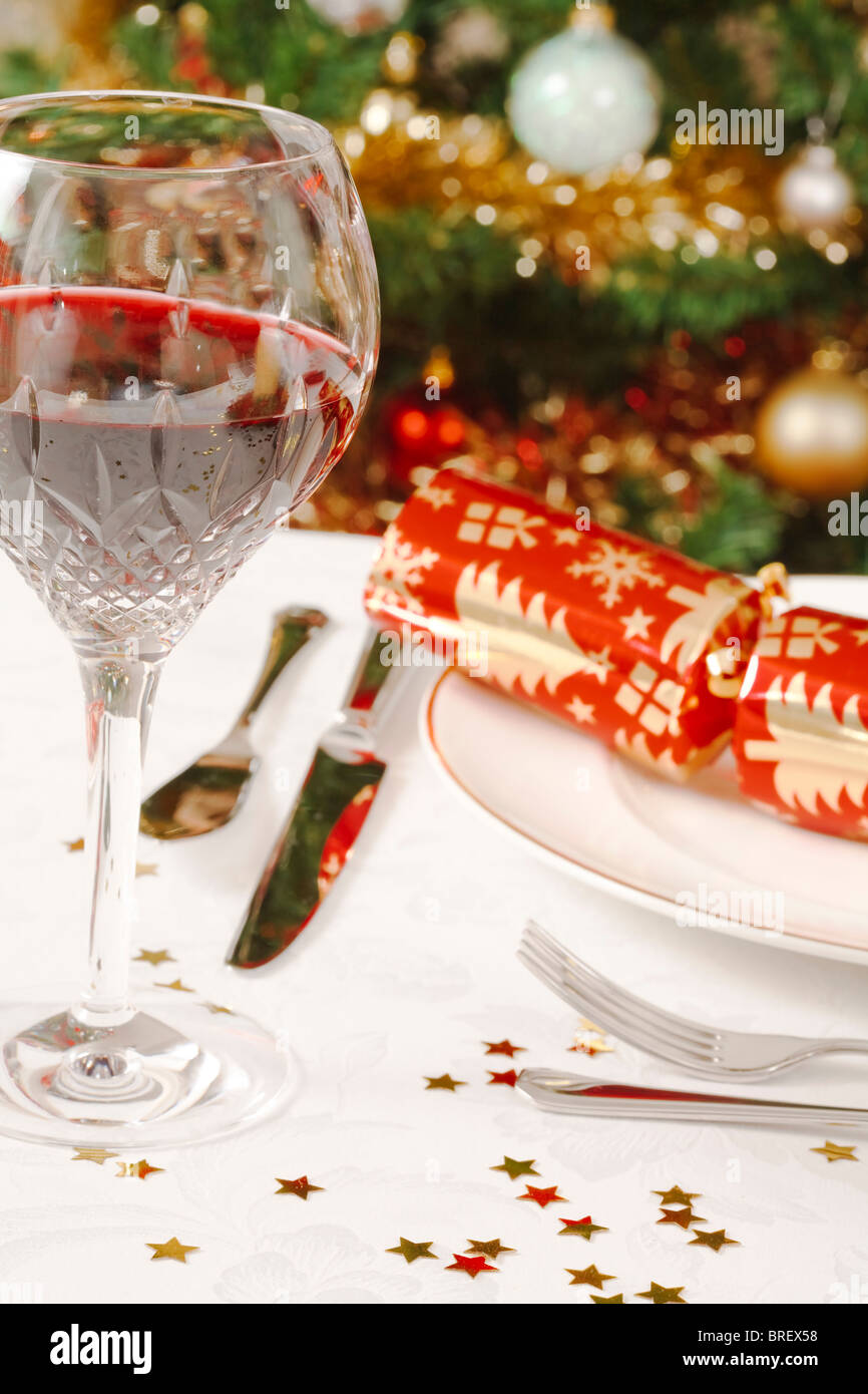 Nahaufnahme einer Weihnachten Abendessen Tabelle Stockfoto