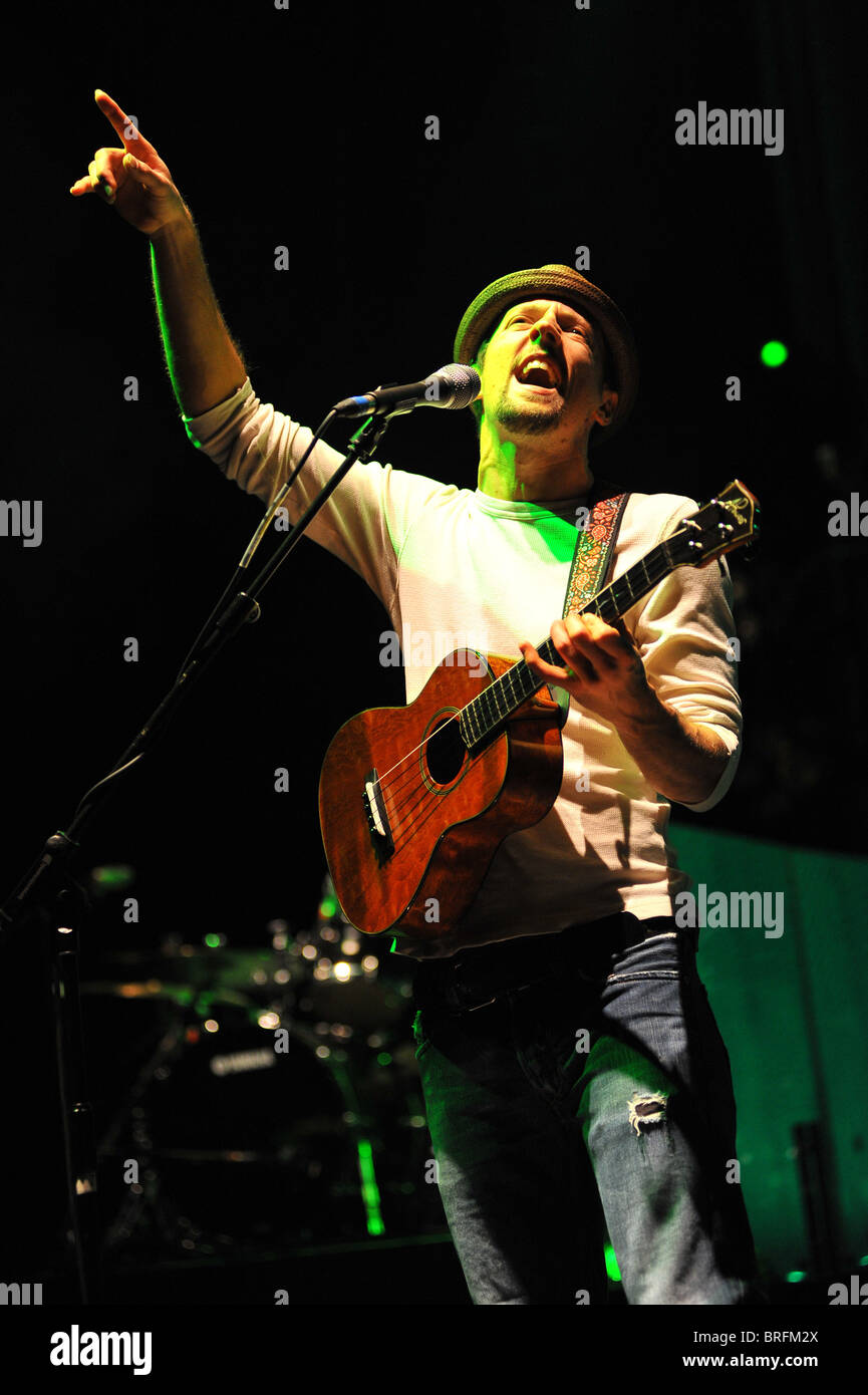 Jason Mraz führt auf der Bühne im HMV Hammersmith Apollo auf 5. April 2009. Stockfoto