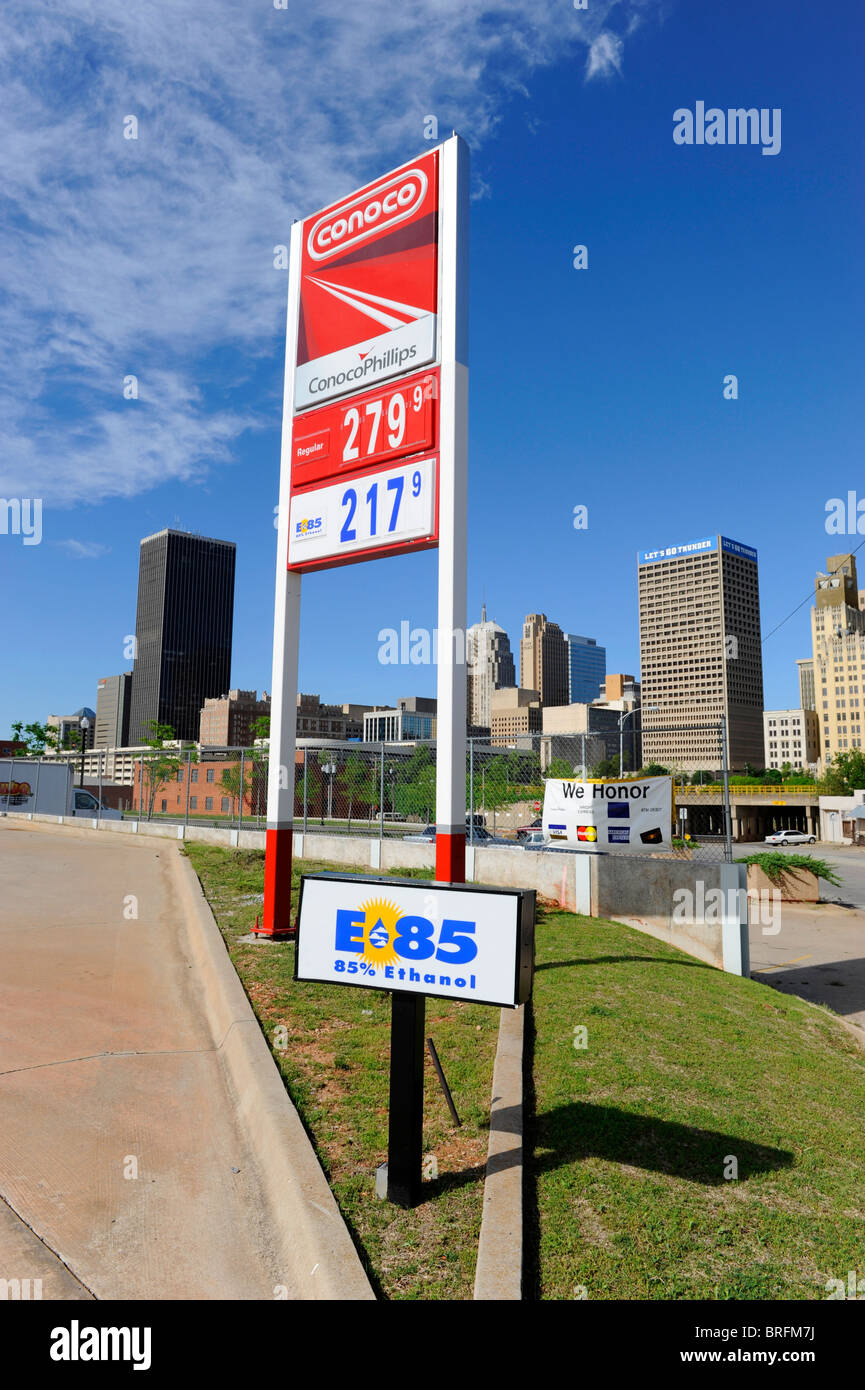 E 85 % Ethanol Benzin Zeichen Stockfoto