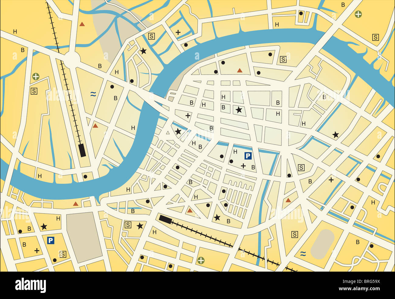Illustrierte Stadtplan einer generischen Stadt ohne Namen Stockfoto