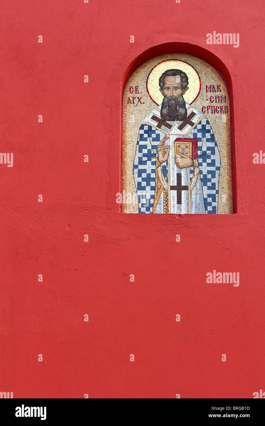 Mosaik-Symbol vom serbischen orthodoxen Kloster Krusedol Stockfoto