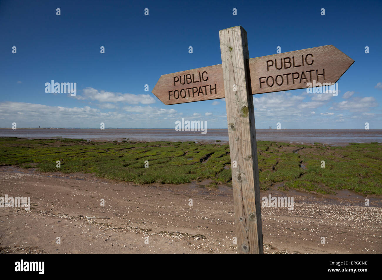 Blick über der Humber-mündung saltmarsh von der Halbinsel verschmähen, einschließlich Zugriff auf Informationen. Sie blickt nach Süden in Richtung North Lincolnshire Stockfoto