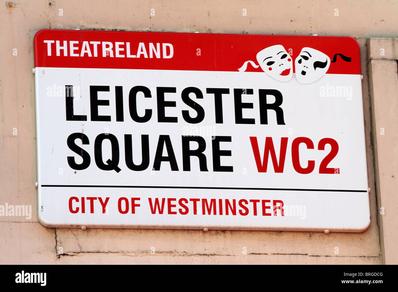 Leicester Square Straßenschild, London, England Stockfoto