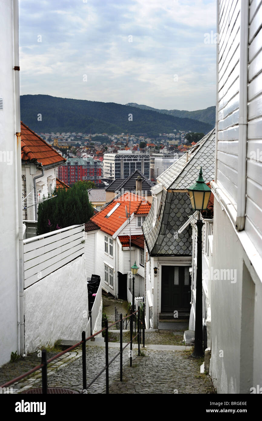 Alten Teil der norwegischen Stadt Bergen - Bryggen Stockfoto