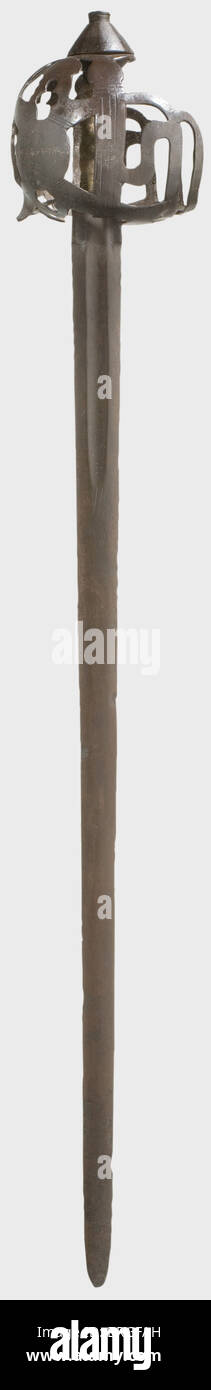 Ein schottisches Breitschwert, ca. 1650 stark, zweischneidige Klinge mit  einem kurzen Ricasso. Der Name des Herstellers 'Andrea Ferara' ist auf  beiden Seiten mit einem stilisierten Passauer Wolfsplack in die Fullers  eingestanzt. Aufwändig