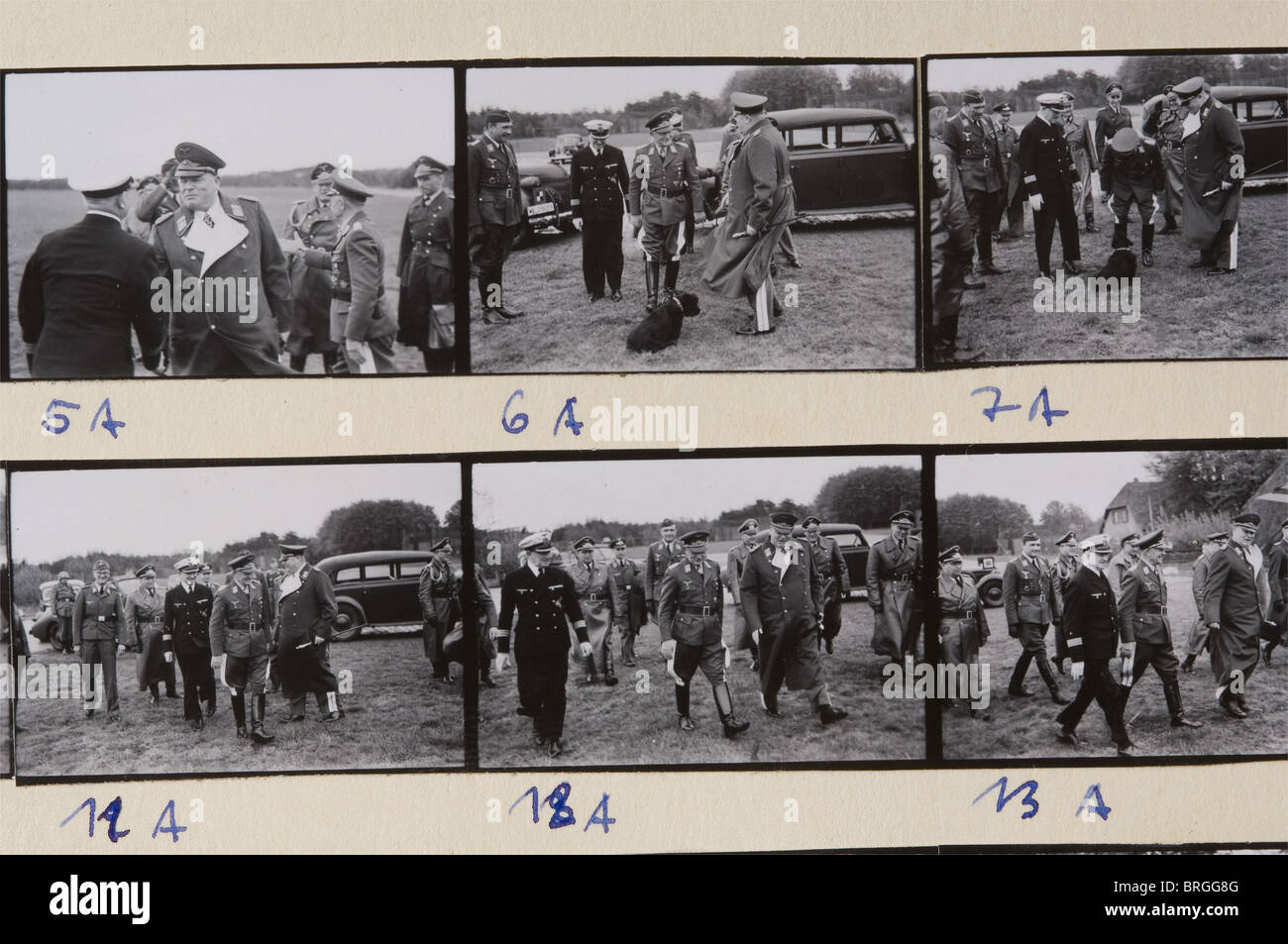General der Flieger Friedrich Christiansen(1879 - 1972),drei Alben mit ca. 7000 Fotografien unveröffentlichte Privatfotos im Kleinbildformat,40 x 25 mm aus seiner Zeit als Wehrmachtskommandant in den Niederlanden. Nicht in chronologischer Reihenfolge. Die Alben haben später Ringordner, (einige lose). Darunter sind Fotos von Besuchen von Hermann Göring, Albert Speer und Generälen aller Branchen, wie z.B. Demmelhuber, Galland, Milch, Udet, Sperrle, Wolfram von Richthofen, sowie von Ritterkreuz-, NSFK- und NSKK-Führern, Diplomaten, etc. Inspecti,Additional-Rights-Clearences-Not Available Stockfoto