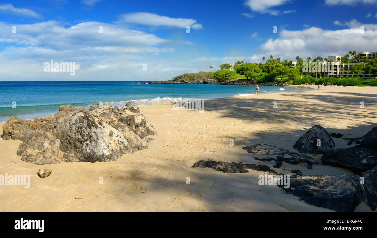 Hapuna Bay Beach Park mit dem Hapuna Beach Prince Hotel in den Hintergrund, Kamuela, Kohala Coast, Big Island, Hawaii, USA Stockfoto