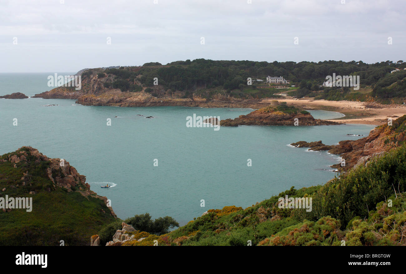 Portelet Bay, Jersey Südküste. An einem schönen Tag, früh morgens Stockfoto