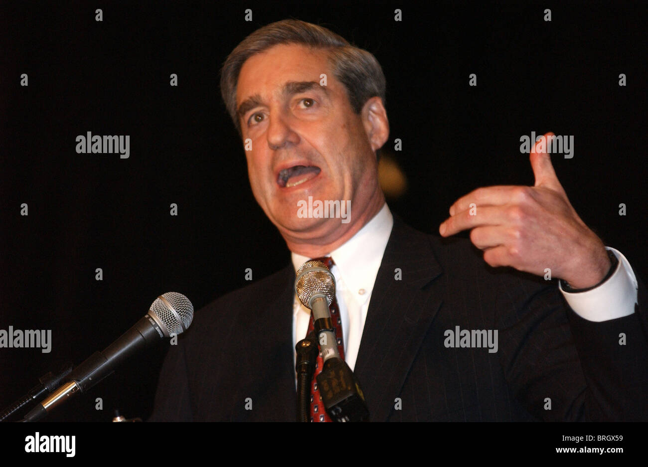 FBI Director Robert Mueller (R) und Gerechtigkeit-Abteilung Inspector General Glenn Fine sprechen während der Justizausschuss des Senats zu hören Stockfoto