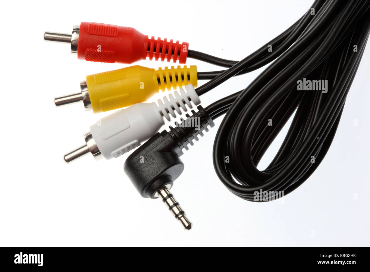 Cinch-Kabel, Cinch-Stecker, Cinch-Buchse für Audio- und Videosignale. Verwendet für audiovisuelle Medien, video Tonbandgeräte, sound-Systeme Stockfoto
