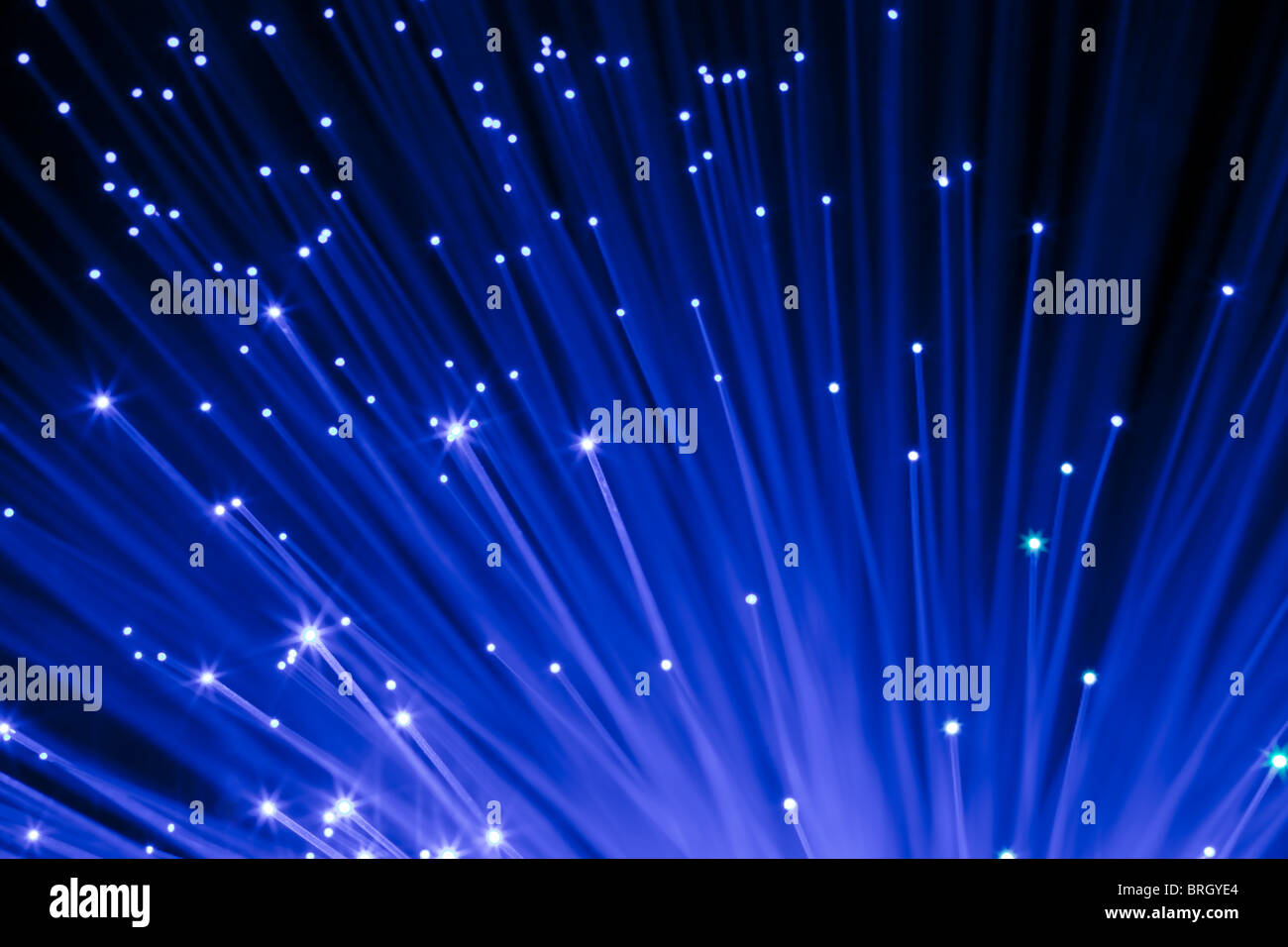 Closeup auf dekorative blaue Lichtwellenleiter unter schwarzen Hintergrund Stockfoto