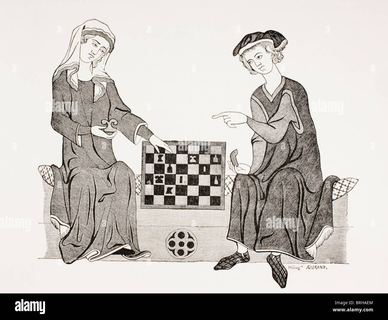 Othon IV, Markgrafen von Brandenburg, 1238-1308, spielt Schach mit seiner Frau Hedwige de Habsbourg. Stockfoto