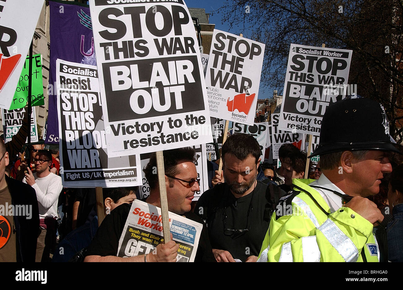 Anti-Krieg-Demo in London, 2003. Stockfoto