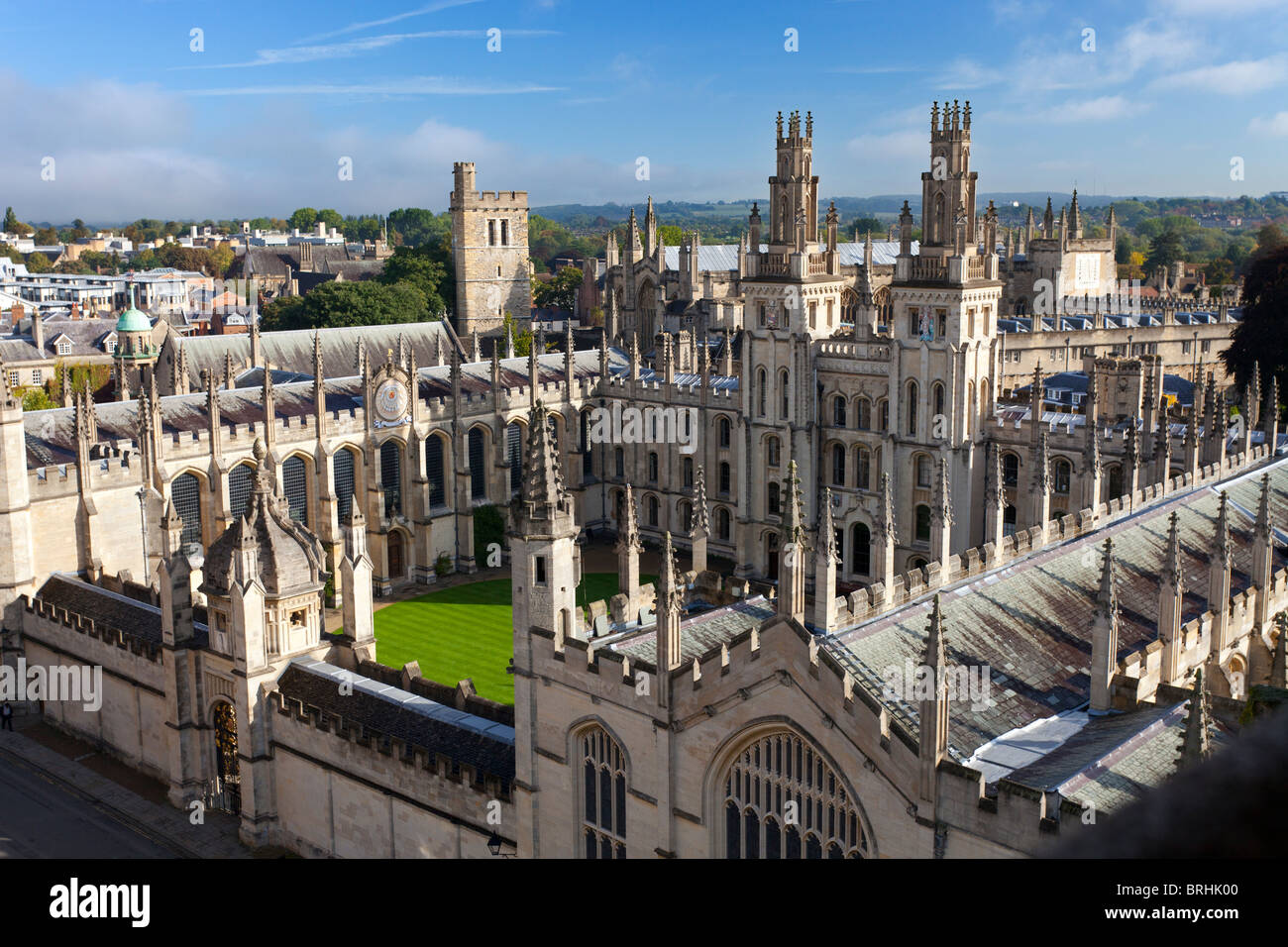 Ganzen Seele College in Oxford, von St Mai Kirche spire1 betrachtet Stockfoto