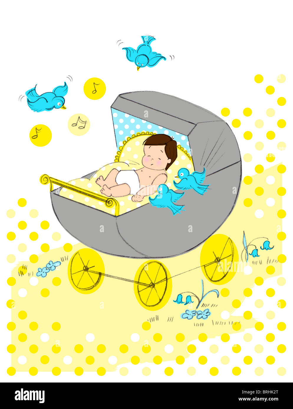 Abbildung des Babys im Kinderwagen liegend Stockfoto