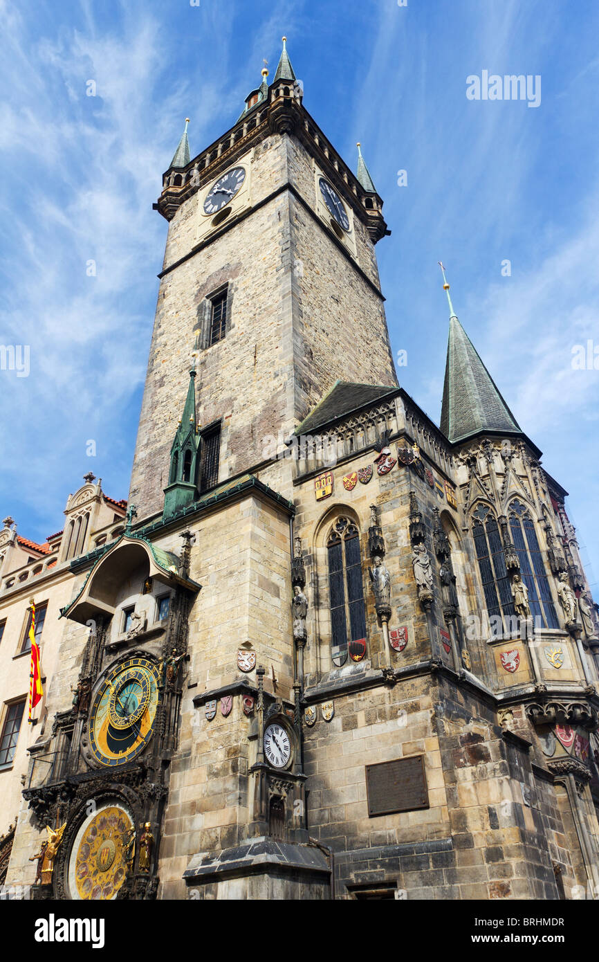 Astronomische Uhr am alten Rathausturm in Prag, Tschechische Republik Stockfoto