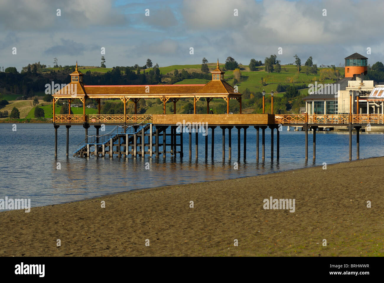 Der Pier von Frutillar auf See Llanquihue, X Region de Los Lagos, Frutillar, Chile Stockfoto