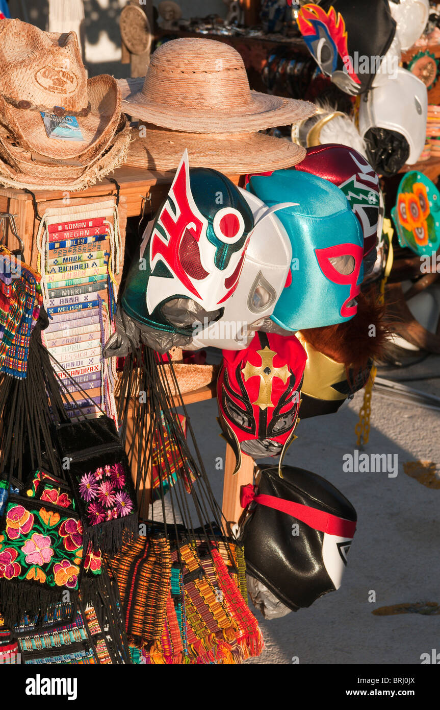 Mexiko, Cozumel. Souvenirhüte und Sombreros, San Miguel de Cozumel, Isla Cozumel, Cozumel Island. Stockfoto