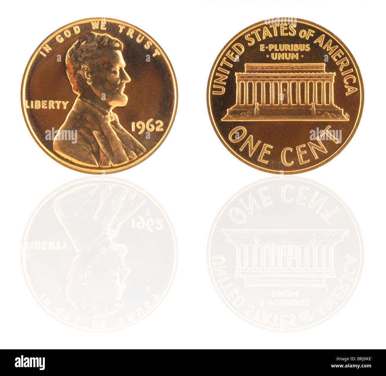 USA 1 Cent mit Reflexion Stockfoto