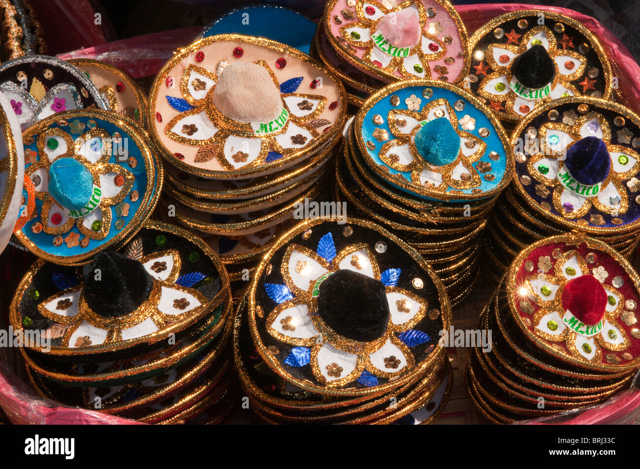 Mexiko, Cozumel. Souvenir Sombreros, San Miguel de Cozumel, Isla Cozumel, Cozumel Island. Stockfoto