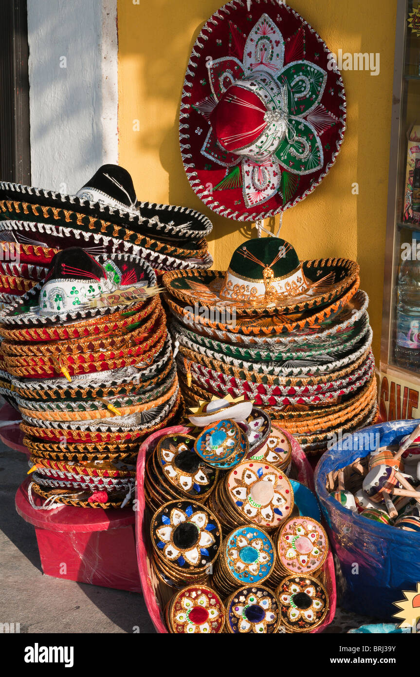 Mexiko, Cozumel. Souvenir Sombreros, San Miguel de Cozumel, Isla Cozumel, Cozumel Island. Stockfoto