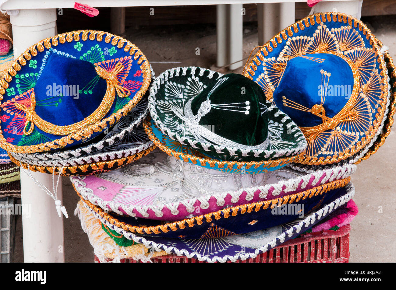 Mexiko, Cozumel. Souvenir Sombreros, San Miguel de Cozumel, Isla Cozumel, Cozumel Island. Stockfoto