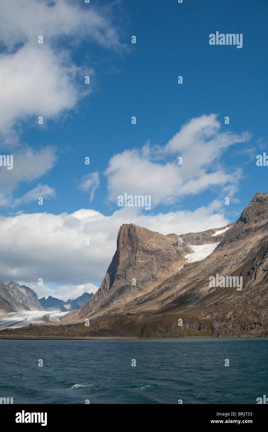 Grönland, Prinz Christian Sund (aka Prins Christian Sund). Zurückweichenden grönländischen Gletscher. Stockfoto